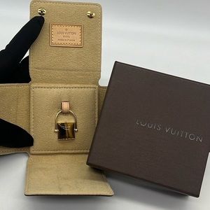 Louis Vuitton NWB Vintage 18K Yellow Gold Tiger Eye Padlock Shaped Pendant
